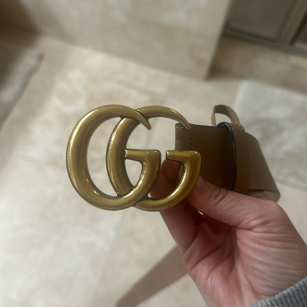 GG MARMONT WIDE BELT Tan AUTHENTIC